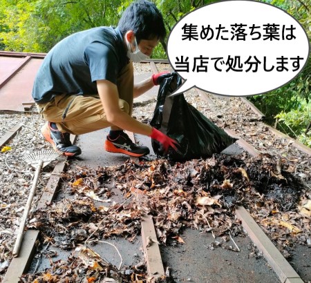 熊本市西区にてトタン屋根に溜まった落ち葉清掃と雨漏り部分修理